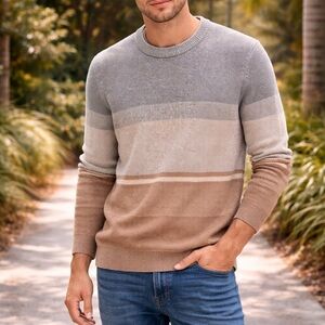 NWT Ben Sherman Men’s XL Grey & Beige Striped Textured Knit Crewneck Sweater